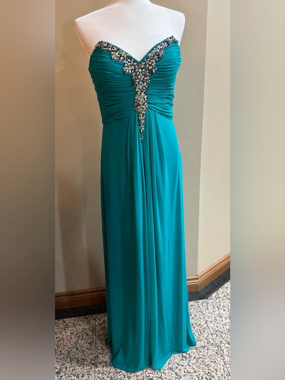 *** NWT*** Laura | Emerald Teal |Evening Gown with Crystal Embellishment | 12